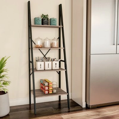 Hastings Home 4-Tier Ladder-Style Bookcase, Gray 4 Hastings Home 4-Tier Ladder-Style Bookcase, Gray - Image 2