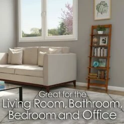 Hastings Home 5-Tier Ladder-Style Leaning Bookcase - Cherry Finish -Bookshelves Sales Shop unnamed file 2851