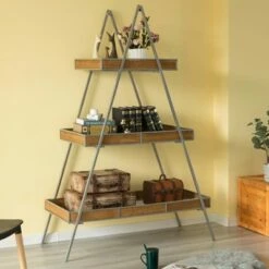 Vintiquewise Large Ladder Triangular 3 Tier Metal Display Shelving Server Rack