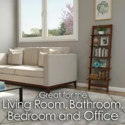 Hastings Home 5-Tier Wooden Ladder-Style Bookcase - Walnut Finish -Bookshelves Sales Shop unnamed file 2879