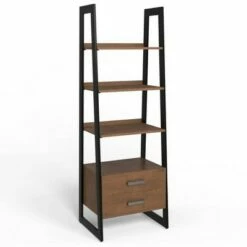 18.5" Hawkins Metal/Wood Ladder Shelf with Storage Walnut - WyndenHall
