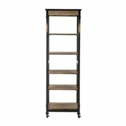 72" Wooden Bookshelf with 5 Cases and Casters Brown - Benzara