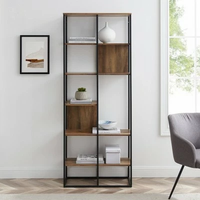 70" Modern Industrial 5 Shelf Bookcase Plant Stand - Saracina Home Gray Wash 4 70" Modern Industrial 5 Shelf Bookcase Plant Stand - Saracina Home Gray Wash - Image 2