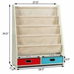 Costway Kids Book Rack Toys Organizer with 4 Sling Bookshelf & 2 Boxes EspressoBeige -Bookshelves Sales Shop unnamed file 2978