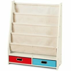 Costway Kids Book Rack Toys Organizer with 4 Sling Bookshelf & 2 Boxes EspressoBeige -Bookshelves Sales Shop unnamed file 2979