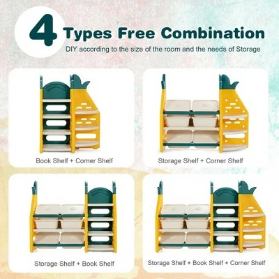 Costway 3-in-1 Kids Toy Storage Organizer Bookshelf Corner Rack w/ Plastic Bins 9 Costway 3-in-1 Kids Toy Storage Organizer Bookshelf Corner Rack w/ Plastic Bins - Image 7