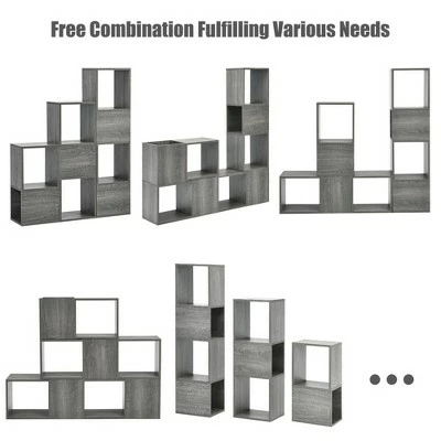 Costway Bookshelf Free Combination Bookcase Storage Organizer Display Shelf Gray 6 Costway Bookshelf Free Combination Bookcase Storage Organizer Display Shelf Gray - Image 4