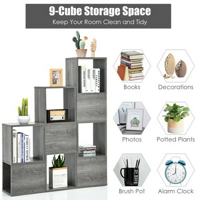 Costway Bookshelf Free Combination Bookcase Storage Organizer Display Shelf Gray 7 Costway Bookshelf Free Combination Bookcase Storage Organizer Display Shelf Gray - Image 5