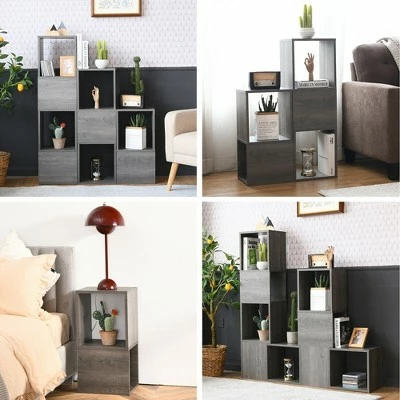 Costway Bookshelf Free Combination Bookcase Storage Organizer Display Shelf Gray 8 Costway Bookshelf Free Combination Bookcase Storage Organizer Display Shelf Gray - Image 6