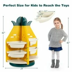 Costway Kids Toy Storage Organizer 360° Revolving Pineapple Shelf w/Plastic Bins