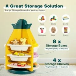 Costway Kids Toy Storage Organizer 360° Revolving Pineapple Shelf w/Plastic Bins -Bookshelves Sales Shop unnamed file 3026
