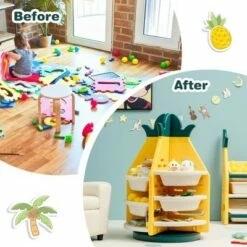Costway Kids Toy Storage Organizer 360° Revolving Pineapple Shelf w/Plastic Bins -Bookshelves Sales Shop unnamed file 3029