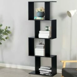 Costway 4-tier S-Shaped Bookcase Free Standing Storage Rack Wooden Display Decor Black -Bookshelves Sales Shop unnamed file 3044