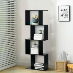 Costway 4-tier S-Shaped Bookcase Free Standing Storage Rack Wooden Display Decor Black -Bookshelves Sales Shop unnamed file 3045