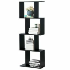 Costway 4-tier S-Shaped Bookcase Free Standing Storage Rack Wooden Display Decor Black -Bookshelves Sales Shop unnamed file 3047