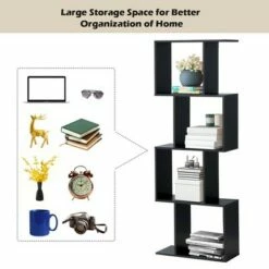Costway 4-tier S-Shaped Bookcase Free Standing Storage Rack Wooden Display Decor Black -Bookshelves Sales Shop unnamed file 3048