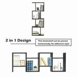 Costway 4-tier S-Shaped Bookcase Free Standing Storage Rack Wooden Display Decor Black -Bookshelves Sales Shop unnamed file 3049