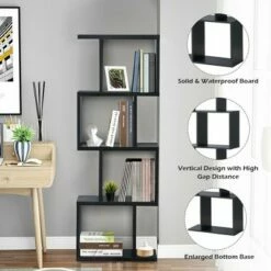 Costway 4-tier S-Shaped Bookcase Free Standing Storage Rack Wooden Display Decor Black -Bookshelves Sales Shop unnamed file 3051