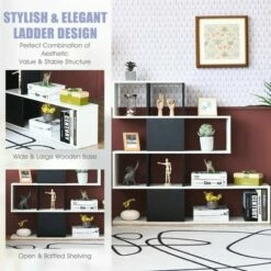 Costway 5-Tier Bookshelf Corner Ladder Bookcase Display Storage Rack Black White -Bookshelves Sales Shop unnamed file 3110