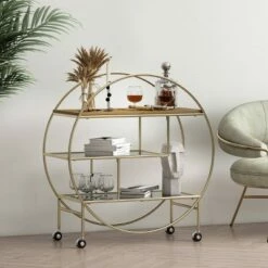 Cragin Contemporary 3 Shelf Circular Bookcase Black/Gold/Antique - Christopher Knight Home