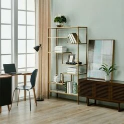 72" Marmo Large 5 Tier Display Shelf Faux Marble/Brass - Teamson Home -Bookshelves Sales Shop unnamed file 3154