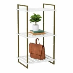 Honey-Can-Do 3 Tier Square Tube Shelf Olive and White