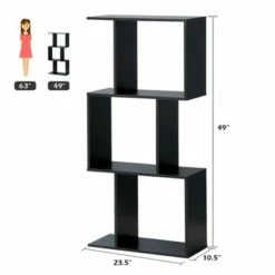 Costway 3-tier S-Shaped Bookcase Free Standing Storage Rack Wooden Display Decor Black