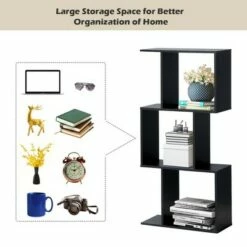 Costway 3-tier S-Shaped Bookcase Free Standing Storage Rack Wooden Display Decor Black 16 Costway 3-tier S-Shaped Bookcase Free Standing Storage Rack Wooden Display Decor Black -Bookshelves Sales Shop unnamed file 3223