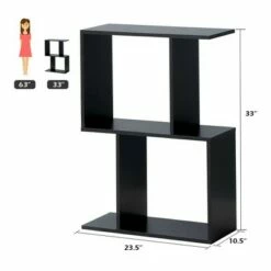 Costway 2-tier S-Shaped Bookcase Free Standing Storage Rack Wooden Display Decor Black