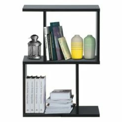 Costway 2-tier S-Shaped Bookcase Free Standing Storage Rack Wooden Display Decor Black -Bookshelves Sales Shop unnamed file 3230