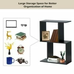 Costway 2-tier S-Shaped Bookcase Free Standing Storage Rack Wooden Display Decor Black -Bookshelves Sales Shop unnamed file 3232