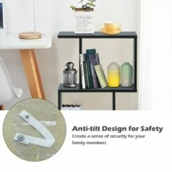 Costway 2-tier S-Shaped Bookcase Free Standing Storage Rack Wooden Display Decor Black -Bookshelves Sales Shop unnamed file 3234