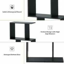 Costway 2-tier S-Shaped Bookcase Free Standing Storage Rack Wooden Display Decor Black -Bookshelves Sales Shop unnamed file 3235