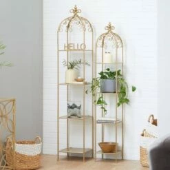 Olivia & May Set of 2 Contemporary Metal Shelving Unit Gold - Olivia & May