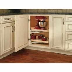 Rev-A-Shelf 4WLS882-32-570 32 Inch Wooden 2 Shelf Half Moon Lazy Susan Turntable Storage Kitchen Organizer for Blind Corner Cabinets