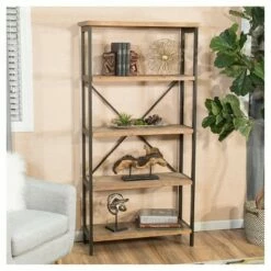 Perth 68.5" 5-Shelf Industrial Bookcase Antique - Christopher Knight Home