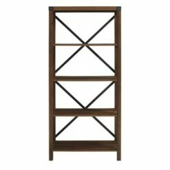 Sophie Rustic Farmhouse X Frame Bookshelf - Saracina Home Gray Wash