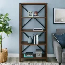 Sophie Rustic Farmhouse X Frame Bookshelf - Saracina Home Gray Wash -Bookshelves Sales Shop unnamed file 3374