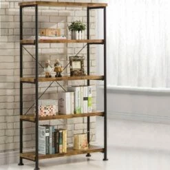 Coaster Furniture Barritt Collection 5 Shelf Durable Heavy Duty Steel Metal 63 inch Bookcase Shelf, Antique Nutmeg Finish with Black Metal Frame -Bookshelves Sales Shop unnamed file 3495