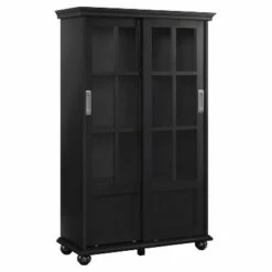 Capewood Bookcase with Sliding Glass Doors 51" - Room & Joy Black