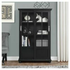 Capewood Bookcase with Sliding Glass Doors 51" - Room & Joy Black -Bookshelves Sales Shop unnamed file 3499