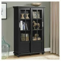 Capewood Bookcase with Sliding Glass Doors 51" - Room & Joy Black -Bookshelves Sales Shop unnamed file 3500