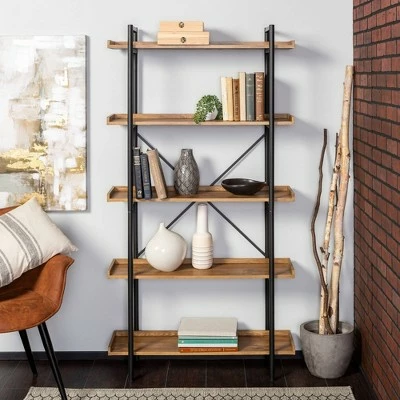 68" 5 Tray Shelf Urban Pipe X Back Bookshelf - Saracina Home Driftwood 3 68" 5 Tray Shelf Urban Pipe X Back Bookshelf - Saracina Home Driftwood