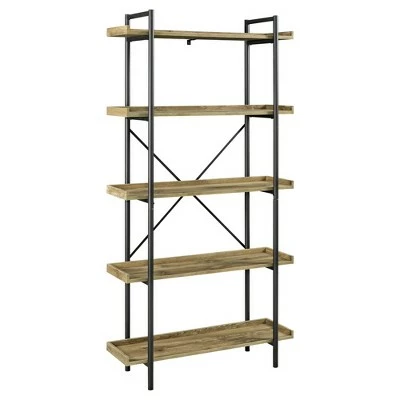 68" 5 Tray Shelf Urban Pipe X Back Bookshelf - Saracina Home Driftwood 4 68" 5 Tray Shelf Urban Pipe X Back Bookshelf - Saracina Home Driftwood - Image 2