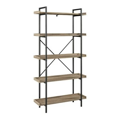 68" 5 Tray Shelf Urban Pipe X Back Bookshelf - Saracina Home Driftwood 10 68" 5 Tray Shelf Urban Pipe X Back Bookshelf - Saracina Home Driftwood - Image 8