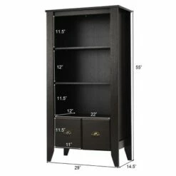 Costway 3 Shelf Bookcase Bookshelf Adjustable Shelves Antique Organizer Furni W/2 Drawer