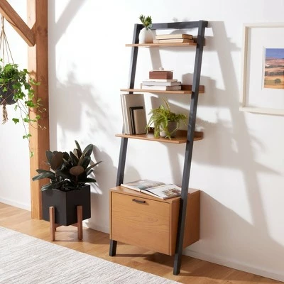71.96" Lavina 3 Shelves and 1 Door Etagere Natural/Charcoal - Safavieh 3 71.96" Lavina 3 Shelves and 1 Door Etagere Natural/Charcoal - Safavieh
