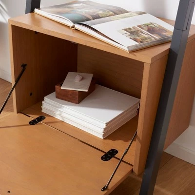 71.96" Lavina 3 Shelves and 1 Door Etagere Natural/Charcoal - Safavieh 4 71.96" Lavina 3 Shelves and 1 Door Etagere Natural/Charcoal - Safavieh - Image 2