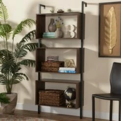 Aldis Wood and Metal 3 Tier Display Shelf Brown/Black - Baxton Studio -Bookshelves Sales Shop unnamed file 3794
