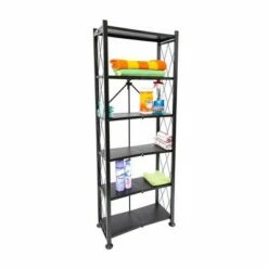 Origami 6 Tier Classic Stamped Steel Bookcase Organizer Storage Rack, Black